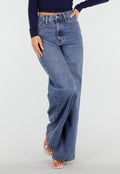 Donkerblauwe High Waist Wide Leg Jeans met Losse Pijpen