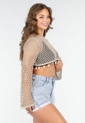 Lichtbeige Fishnet Bolero met Lange Mouwen en Kauri Schelpjes