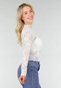 Witte Kanten Mesh Top met Stretch en Col