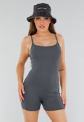 Grijze Playsuit met Ribstructuur, Stretch en Rechte Hals