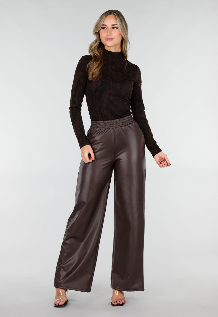 Zwarte Jacquard Top in Lange Mouw met Col en Stretch
