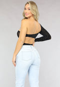 Zwarte One Shoulder Fishnet Body met Cut Out