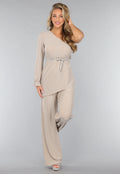 Beige Shimmer Top met Enkele Mouw