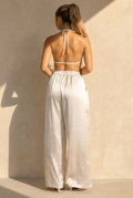 Gouden Pailletten Halter Top met Franjes en Open Rug