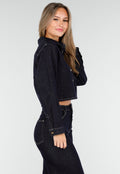 Redial Jeans  Cropped Denim Blouse in Donkerblauw Met Lange Mouwen