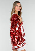 Rode Oversized Pailletten Jersey Top met V Hals