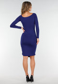 Donkerblauwe Jurk met Overslag, Plooien en Stretch