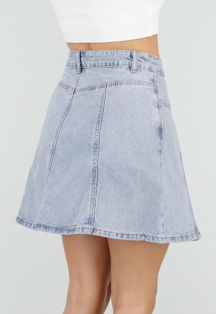 Lichtblauwe Denim A-Lijn Rok met Hoge Taille