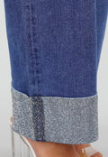 Blauwe Denim Straight Leg Jeans met Glitter Omslag