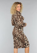 Geplooide Longsleeve Midi Jurk met Panterprint