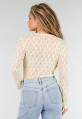Butter Yellow Kanten Blouse met Lange Mouwen en Ruffle Detail