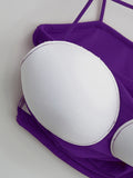 Paarse Croptop met Plooien, Pads en Horizontaal Bandje