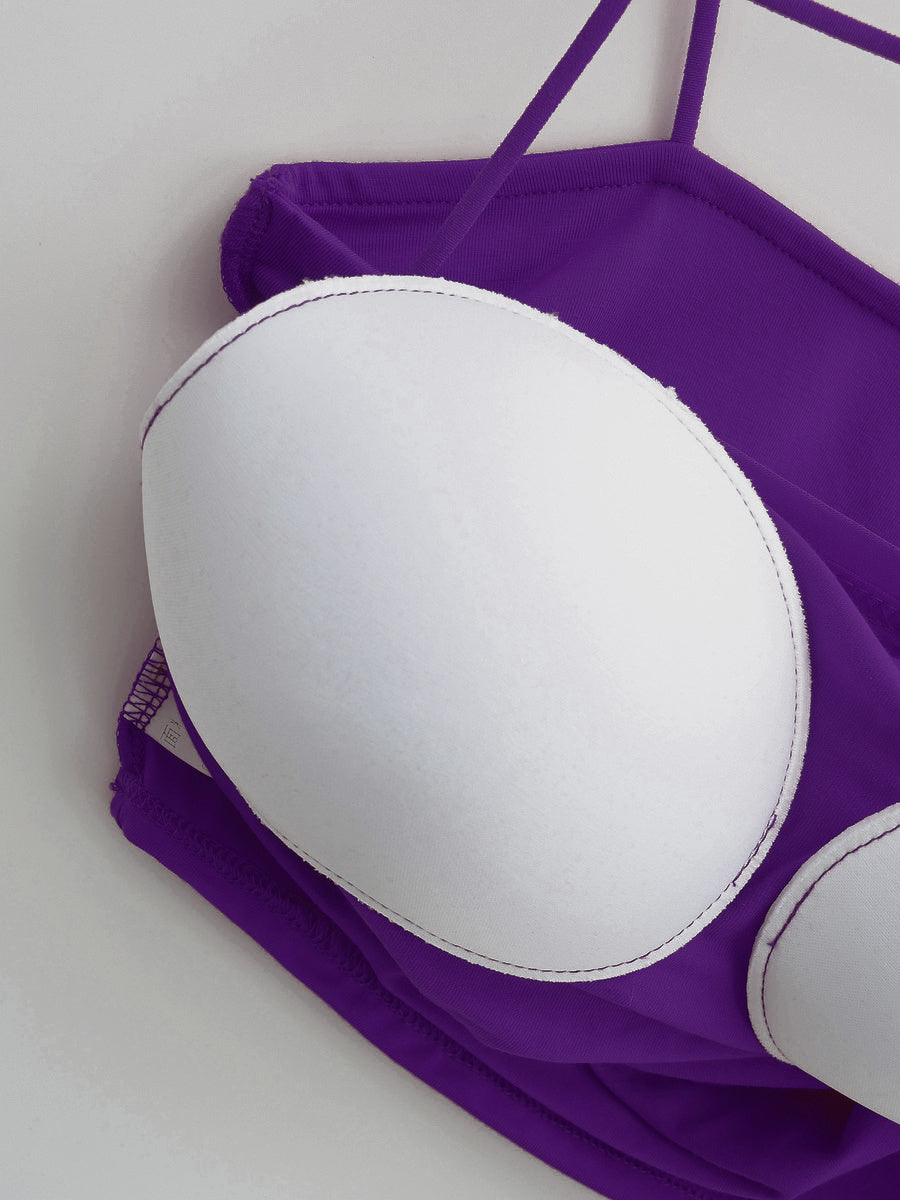 Paarse Croptop met Plooien, Pads en Horizontaal Bandje