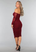 Bordeaux Rode Glitter Bodycon Jurk van Mesh