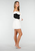 Zwart Beige Off Shoulder Jurk met Strikdetail