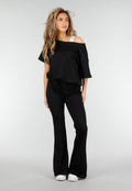 Zwarte One Shoulder Top met Ingewerkte Top en Stretch