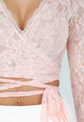 Roze Kanten Wikkel Top met Lange Mouwen