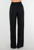 High Waist Zwarte Linnen Look Broek met Tailleband