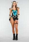 Trickster Goddess Party Kostuum in Groen Zwart en Goud