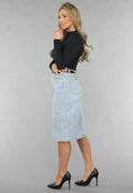 Midi Denim Rok met Studs en Riempje