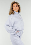 Lichtblauwe Sweater met Halve Rits en Elastische Boorden