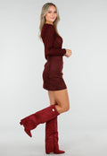 Bordeauxrode Glitter Top met Stretch