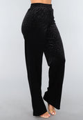 Zwarte Fluwelen Wide Leg Panterprint Broek