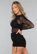 Zwarte Fishnet Bodysuit met Print