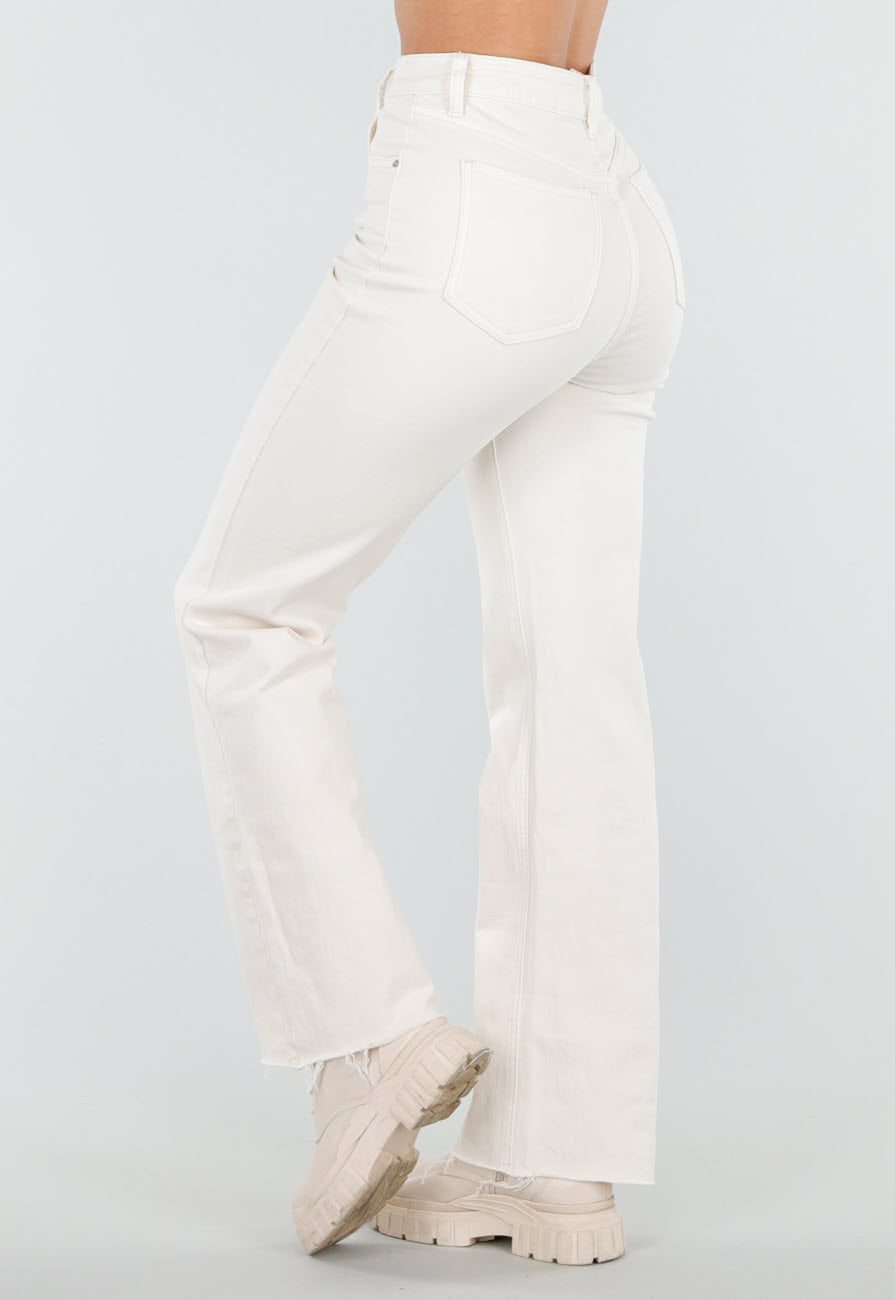 Beige Straight Leg Jeans met High Waist en Stretch