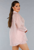Lichtroze Tweedelige Set met Doorschijnende Blouse en Elastische Short