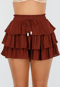 Bruine Skort met Ruches en Stretch