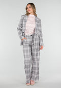 Grijs Roze Geruite Pantalon Straight Leg