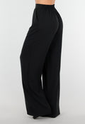 High Waist Zwarte Linnen Look Broek met Tailleband