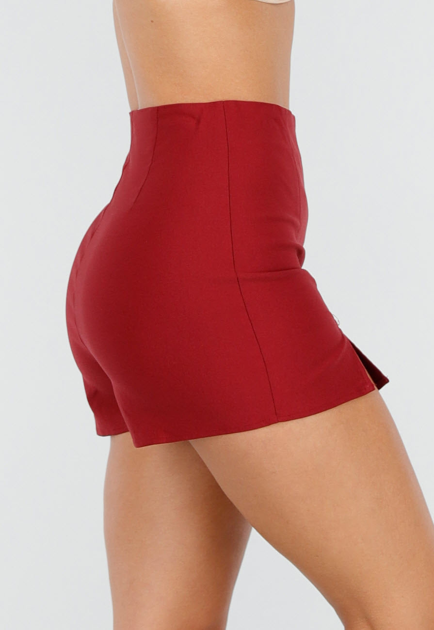 Bordeauxrode Skort met Stretch en Split