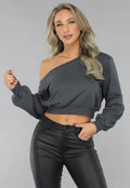 Antraciet Trui met One Shoulder