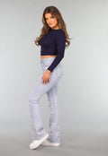 Navy Top met Lange Mouwen en Plooien