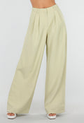 Pistachegroene Wide Leg Broek met Plooien