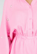 Roze Mousseline Playsuit met Broderie en Volantzoom