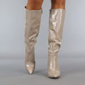 Khaki Croco Laars met Spitse Neus