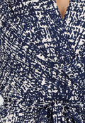 Beige-Blauwe Stretch Jumpsuit met All-Over Print en Strikceintuur