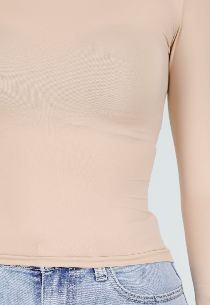Basic Beige Top Lange Mouwen en Stretch