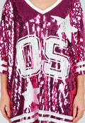 Roze Oversized Pailletten Jersey Top met V Hals