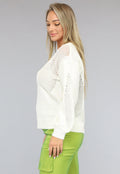 Gebroken Witte Trui met Gescheurde Look