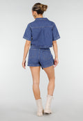 Blauwe Denim Set met Cropped Top en Overslag Skort