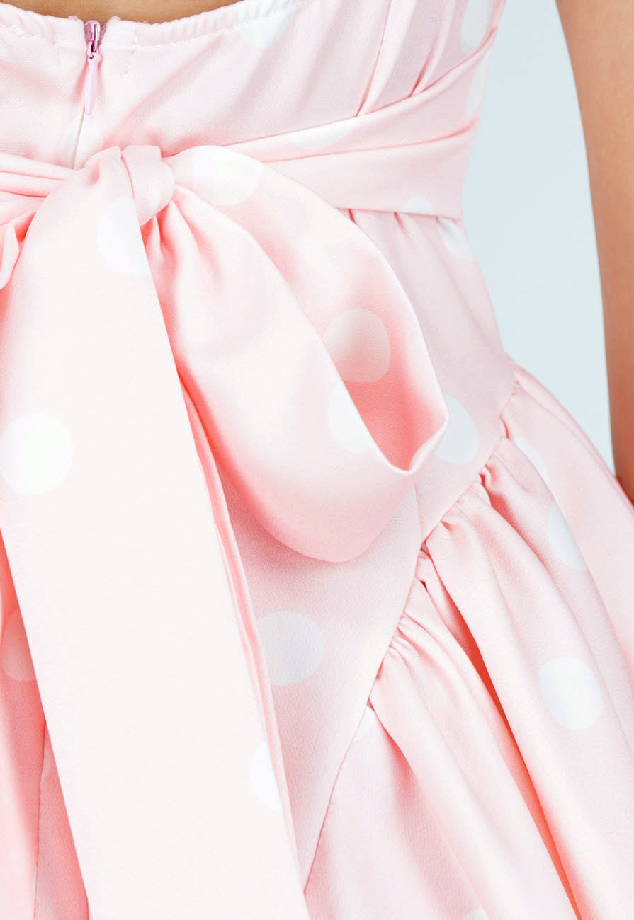 Lichtroze Polkadot Jurk met Vierkante Hals en Strik
