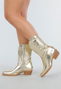 Gouden Cowboylaarzen met Metallic Look en Lage Hak