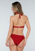 Bordeauxrode Bikini met Halter Top en Wikkelrokje