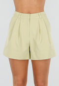 Pistache Groene Plooi Short met Elastische Taille