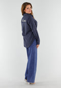 Blauwe Gestreepte Blouse met St. Tropez Borduursel Achterop