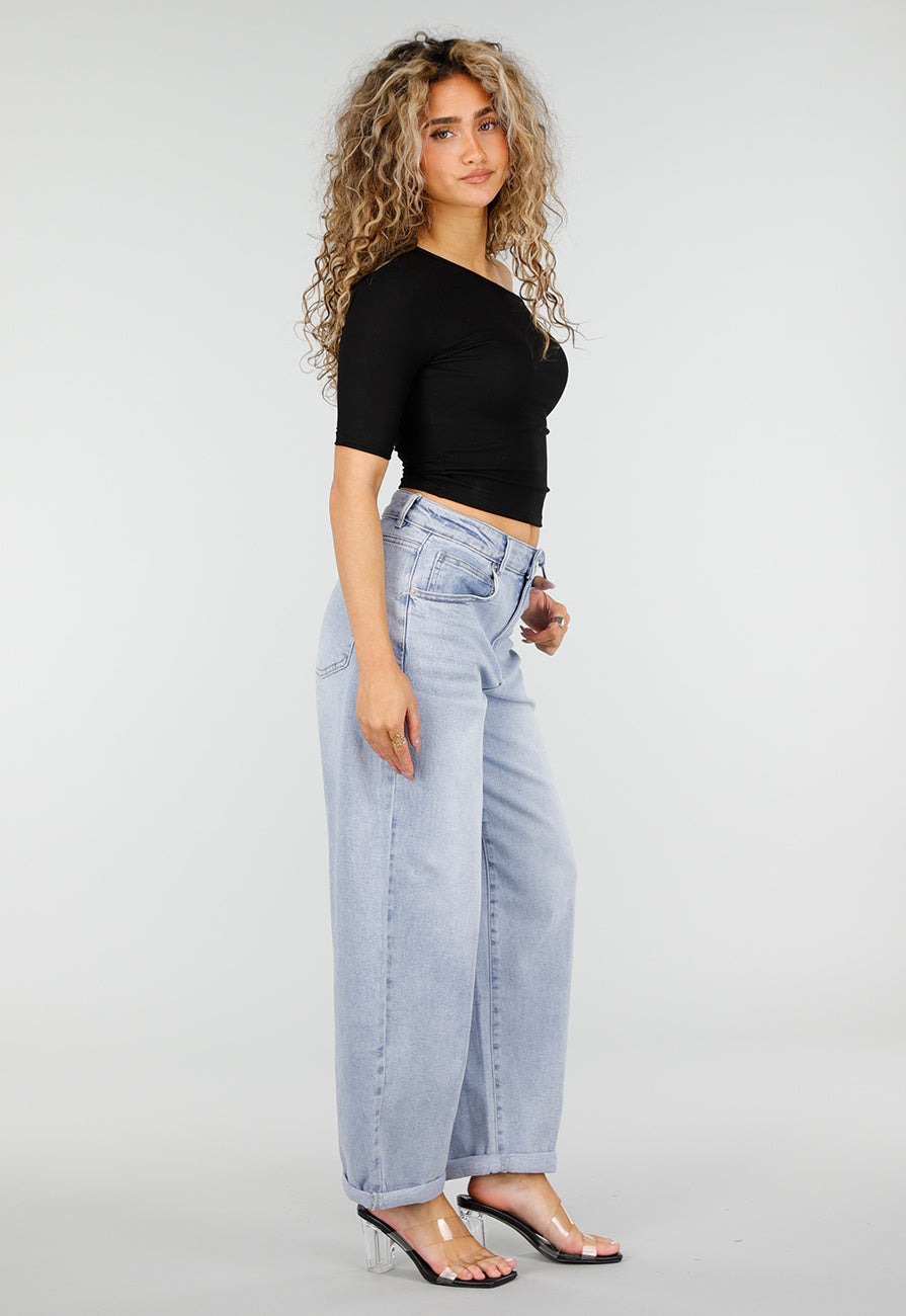 Zwarte Lyocell One Shoulder Stretch Top
